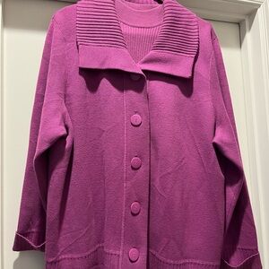 Allison Daley Magenta Cardigan with Ribbed Collar